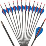 TOPARCHERY 31" Pure Carbon Arrows – Real Feather Archery Arrows for Recurve, Compound & Longbows (Spine 500/700/900)